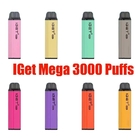24 Flavors IGET MEGA 5% Nicotine Disposable Vape Pen 1450mAh 3000 Puffs 10ml Liquid
