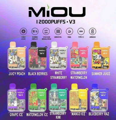 Hot Sale Miou V3 20 Flavors Disposable Vape Display Screen 12000 Puffs Nicotine E Cig Vape