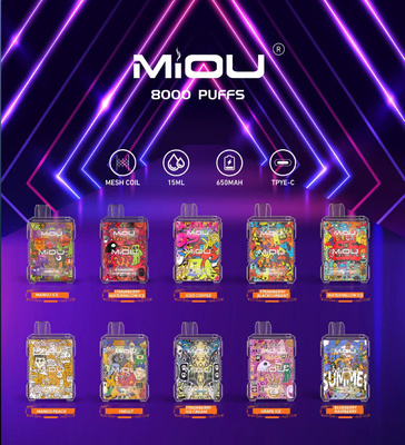 Miou Box E CIGS Mesh Coil 15ml E Liquid Disposable Vape 8000 Puffs 650mAh Rechargeable 10 Flavors
